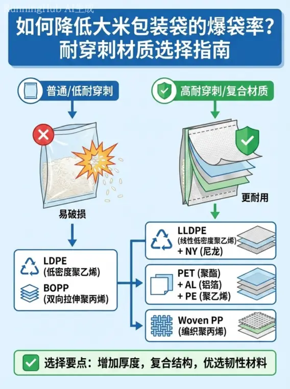 如何降低大米包装袋的爆袋率？耐穿刺材质选择指南（images 1）