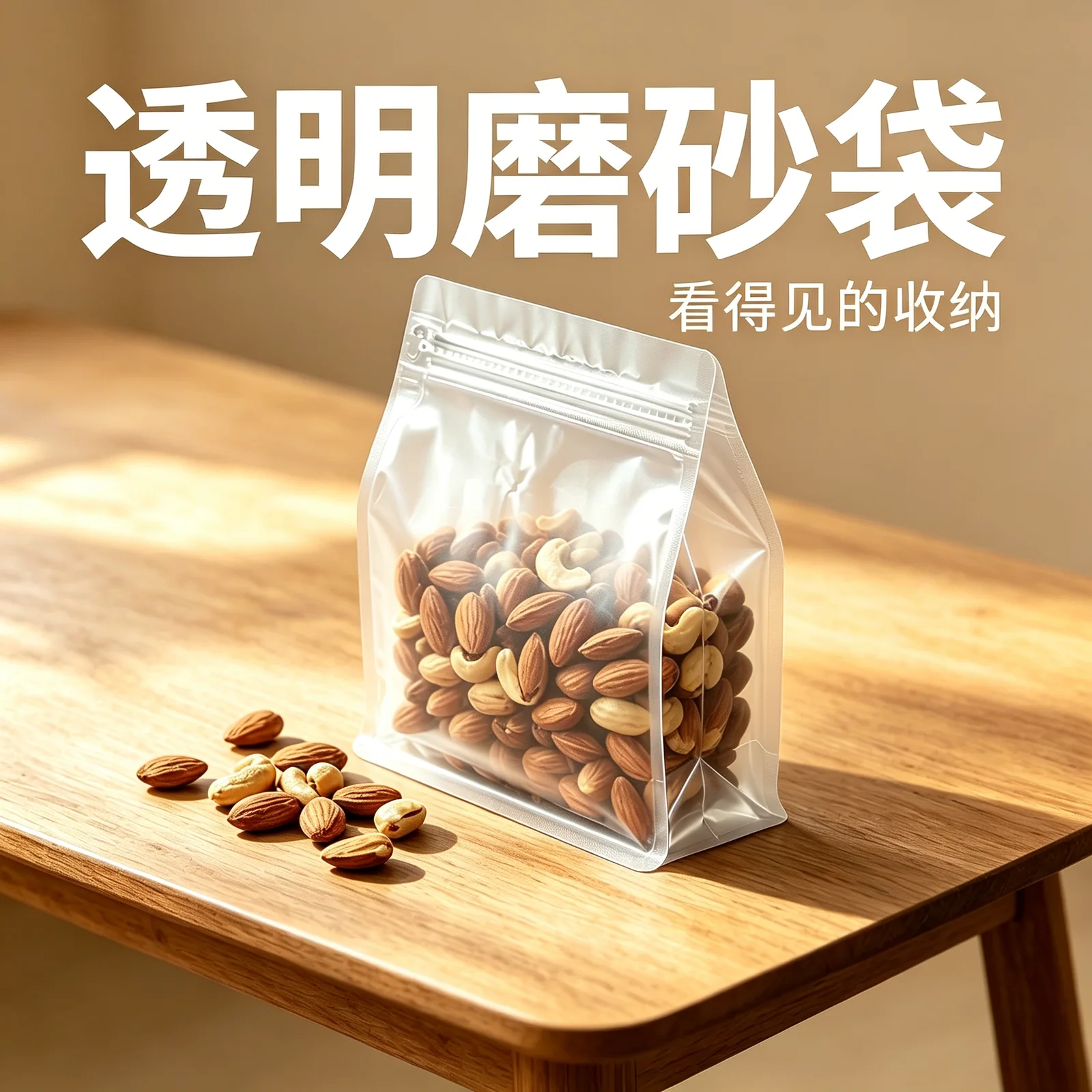 透明磨砂八边封袋坚果包装应用示意