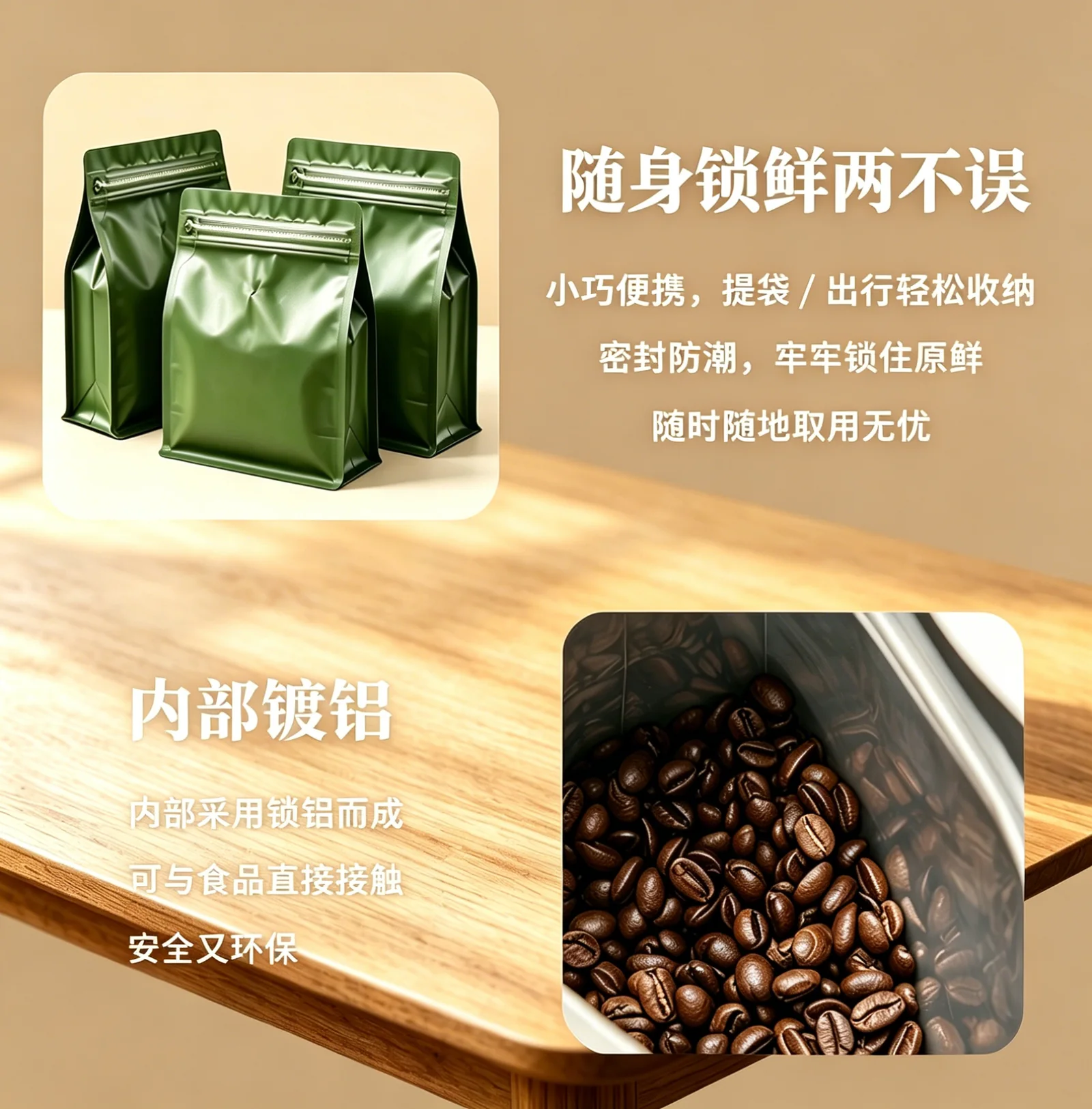 八边封袋随身锁鲜拉链与内镀铝细节