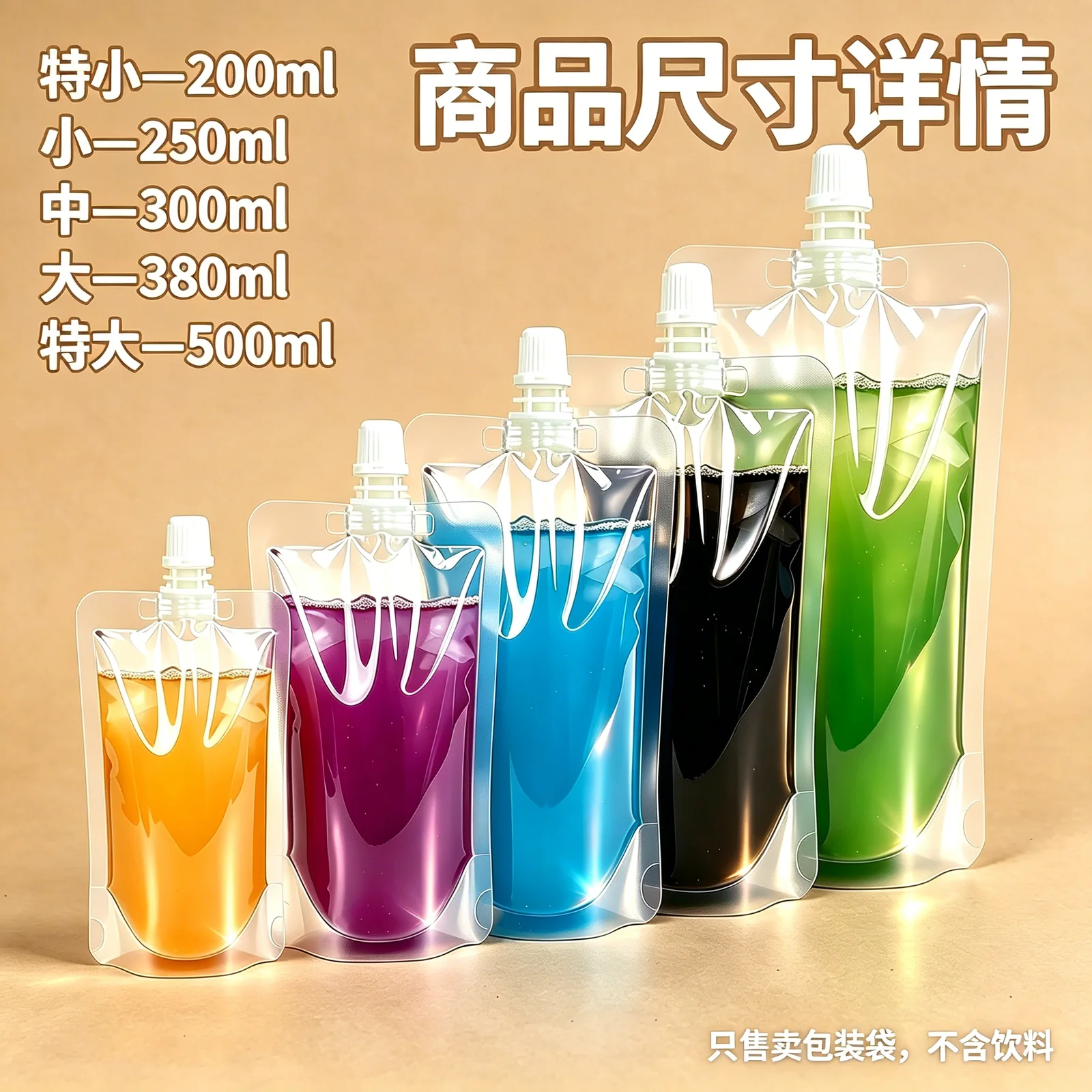 自立吸嘴袋容量规格展示