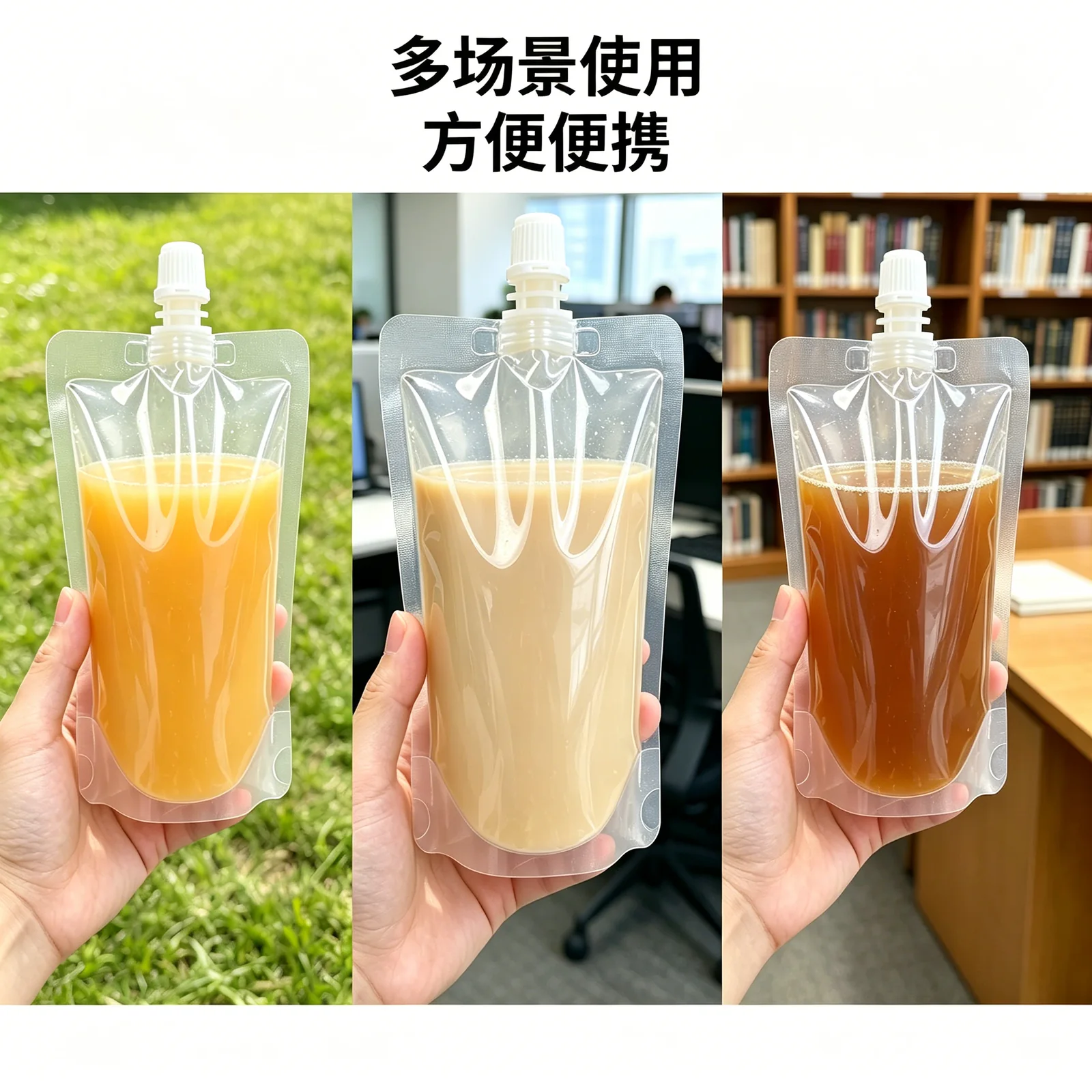 自立吸嘴袋户外与办公使用场景