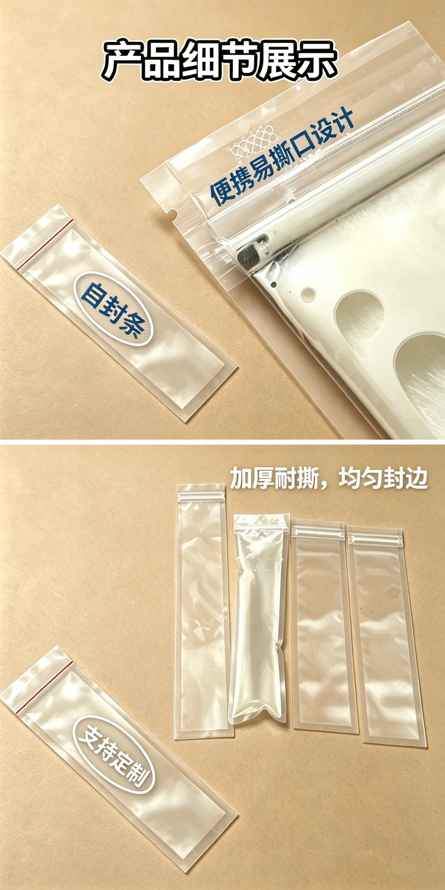 透明棒棒冰袋自封条易撕口与封边细节