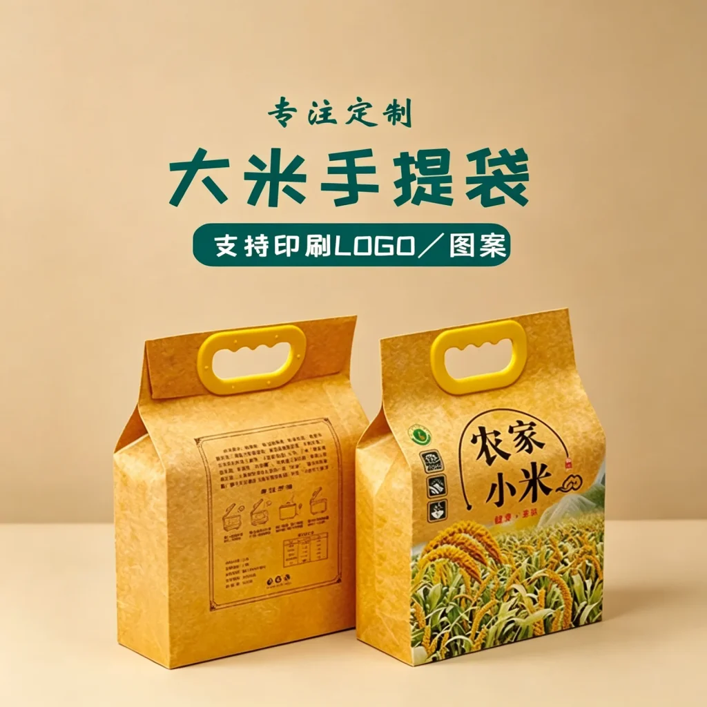 牛皮纸手提米袋厂家_现货支持尺寸材料印刷定制