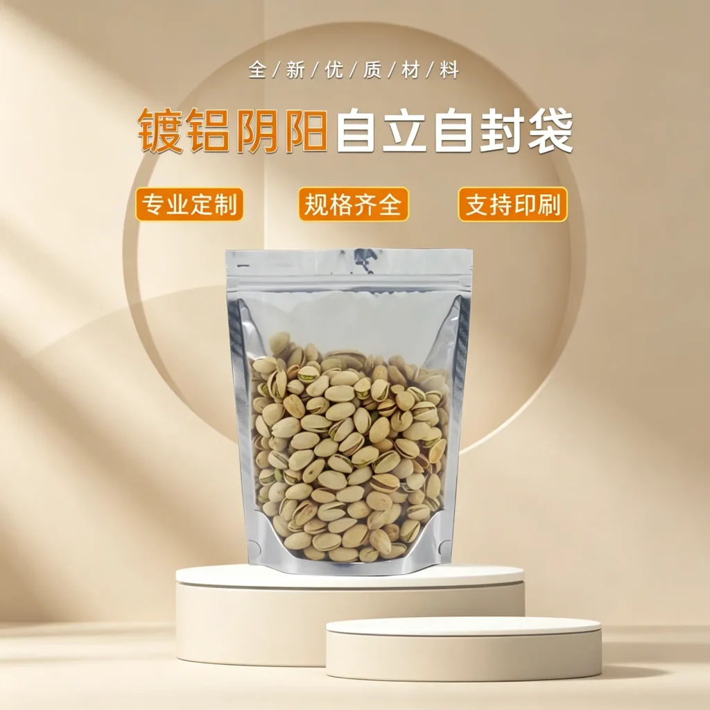 镀铝阴阳自立自封袋厂家_现货支持尺寸材料印刷定制